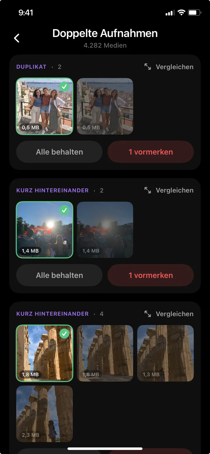Doppelte und ähnliche Fotos gruppiert in PhotoDelete