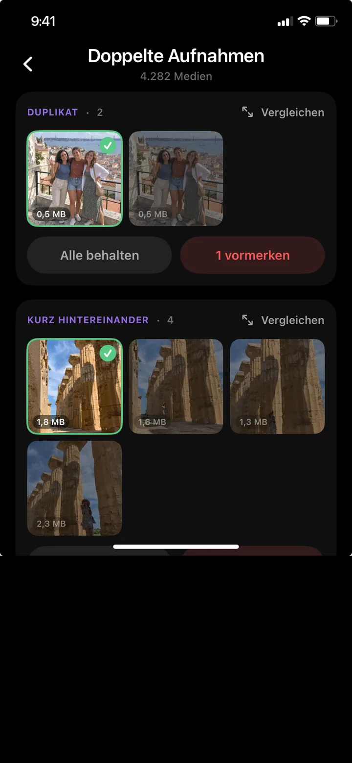 Doppelte und ähnliche Fotos gruppiert in PhotoDelete