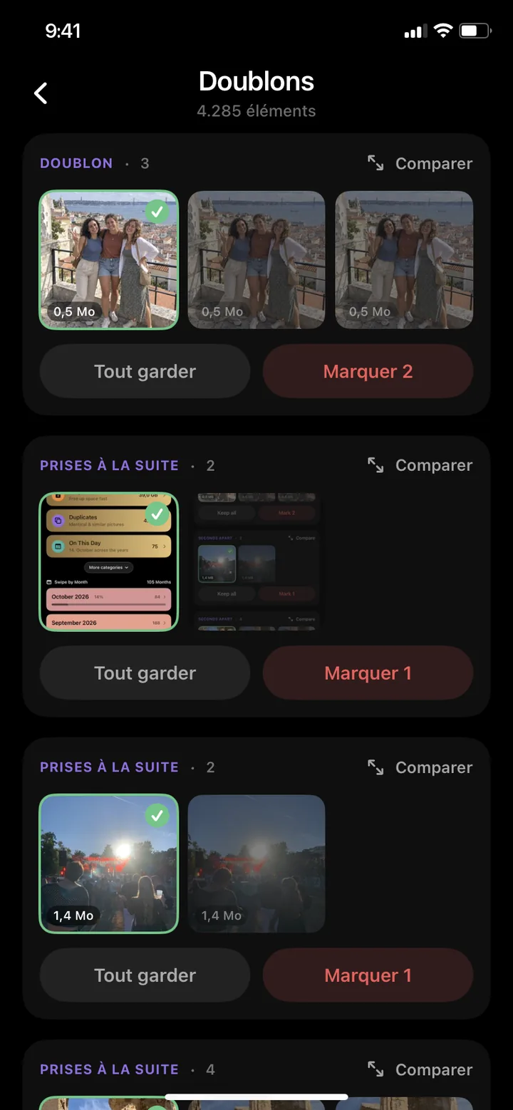 Doublons et photos similaires regroupés dans PhotoDelete